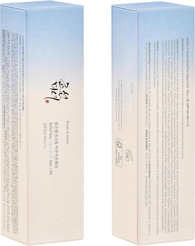 Beauty of Joseon Relief Sun Aqua-Fresh Sunscreen Rice + Panthenol SPF 50+ PA++++
